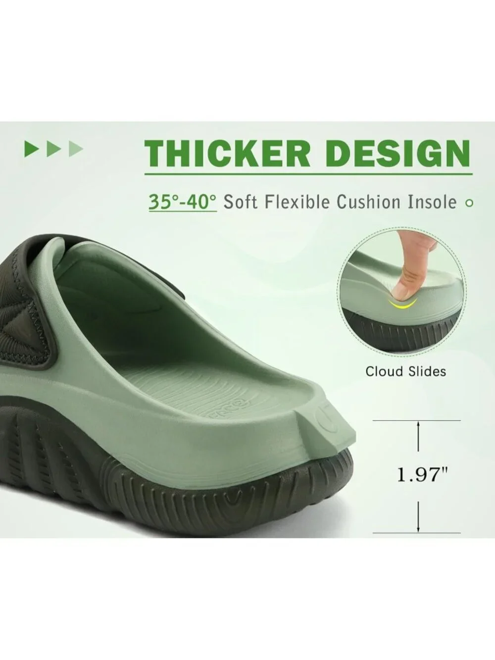 Men's Dark Green Recovery Sandals Orthopaedic Walking Slides Adjustable Thick